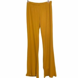 Women's Yellow Wide Leg High Waist Ribbed Knit Pants L